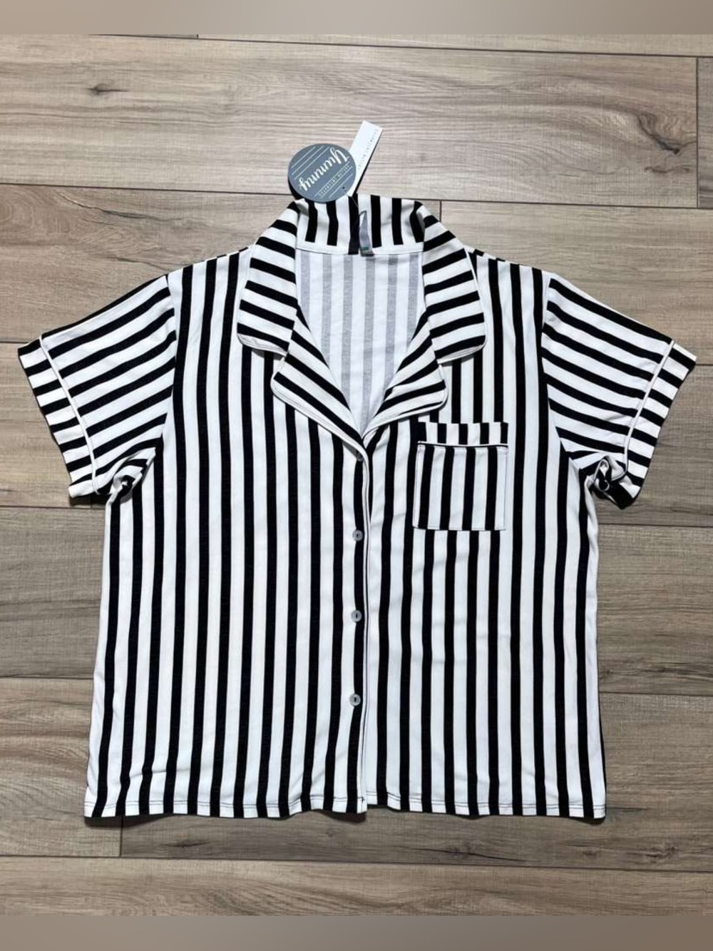 Jaclyn Intimates Womens Yummy Vertical Stripes Notch Collar Pajama Top XL
